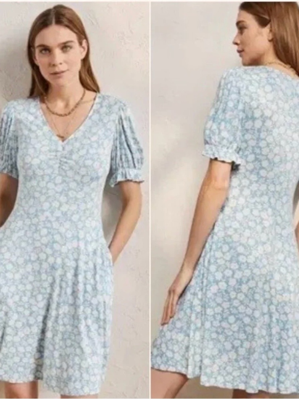 Boden Jersey Dress Light Blue and White Floral, Size 8 - Picture 8 of 8